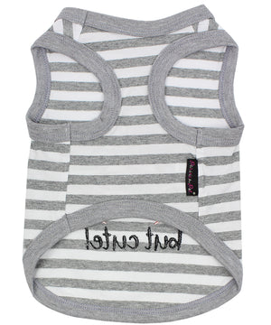 Parisian Pet 'Crabby But Cute Tee' Embroidered Dog Shirt - Trendy Pet Apparel for Dogs & Cats, Gray and White Stripes