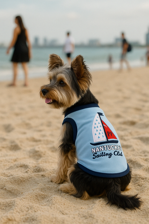 Parisian Pet 'Sailing Club' Dog Shirt – Nautical Embroidered Pet Apparel for Dogs & Cats, Light Blue