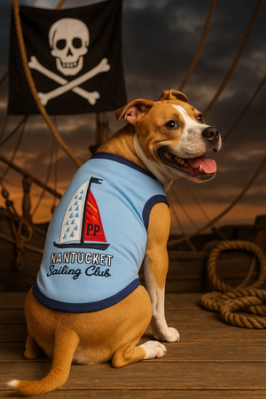 Parisian Pet 'Sailing Club' Dog Shirt – Nautical Embroidered Pet Apparel for Dogs & Cats, Light Blue