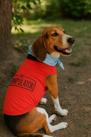 Parisian Pet 'The Manipulator' Playful Slogan Dog Shirt – Breathable Cotton Pet Wear for Dogs & Cats, Red