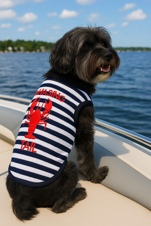 Parisian Pet 'Lobster Chasing Tail' Dog Shirt – Nautical Cotton Pet T-Shirt for Dogs & Cats, Blue & White Stripes