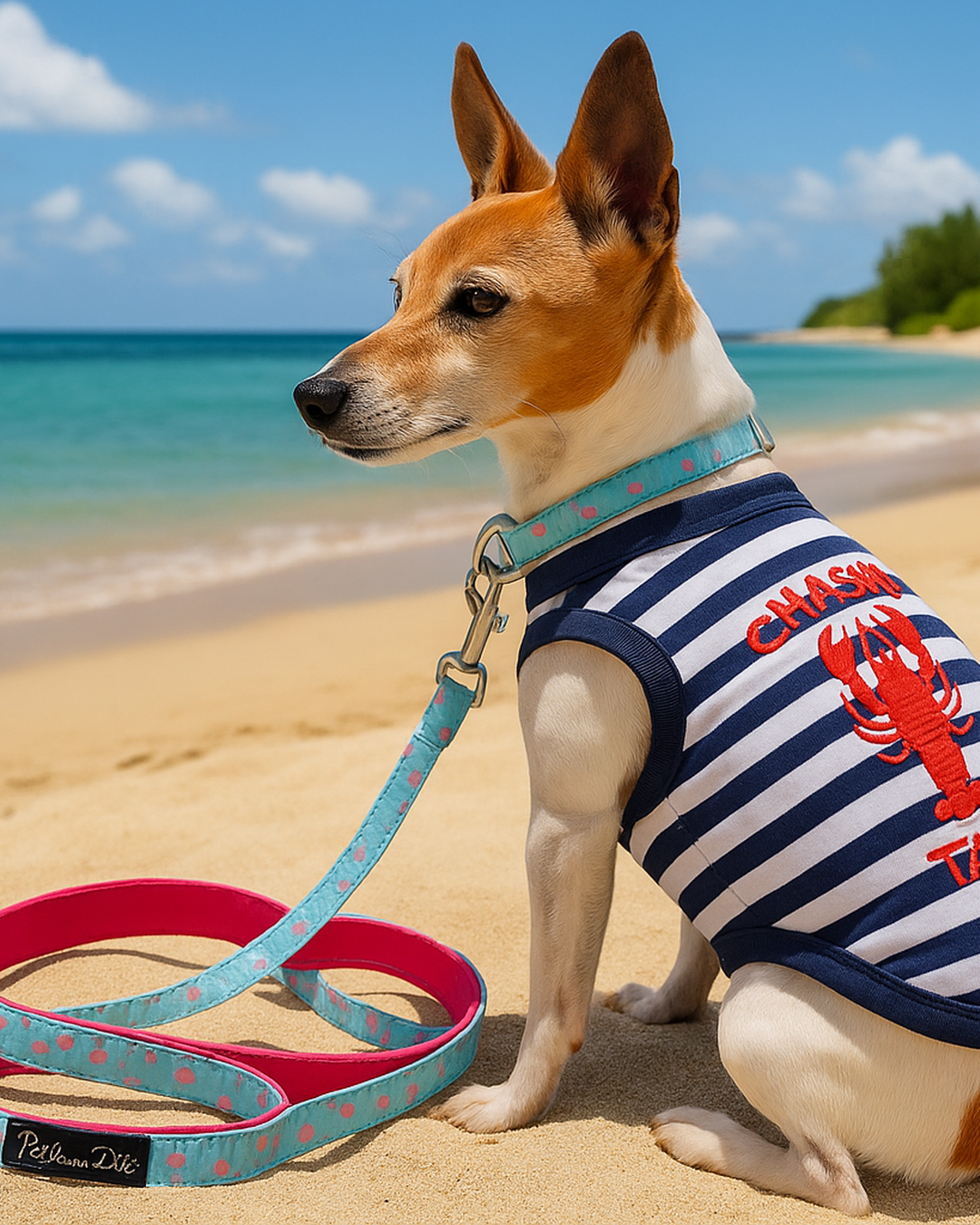 Parisian Pet 'Lobster Chasing Tail' Dog Shirt – Nautical Cotton Pet T-Shirt for Dogs & Cats, Blue & White Stripes