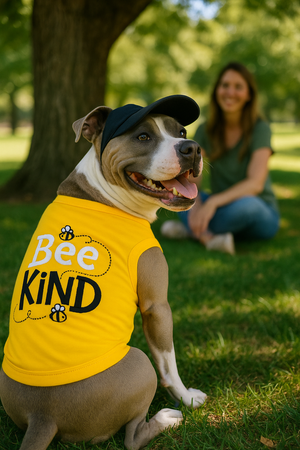 Parisian Pet 'Bee Kind' Embroidered Dog Shirt - Trendy Pet Apparel, Yellow