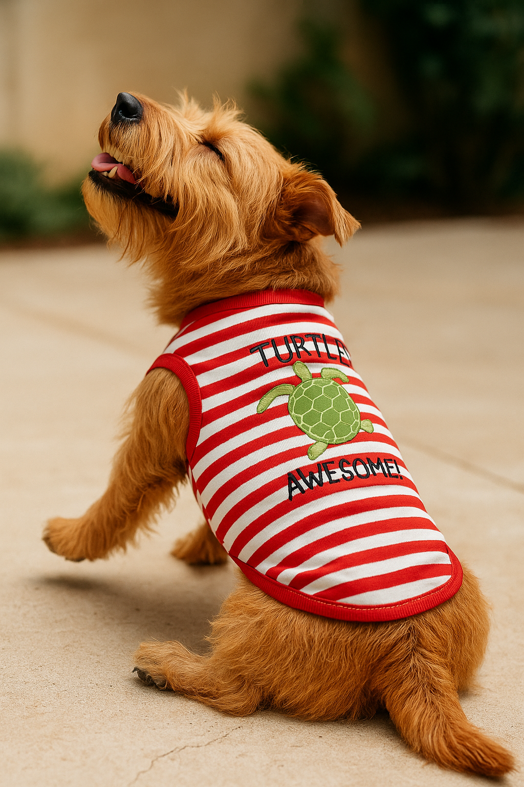 Parisian Pet 'Turtley Awesome' Dog Shirt – Fun Slogan Cotton Pet T-Shirt for Dogs & Cats, Red and White Stripes